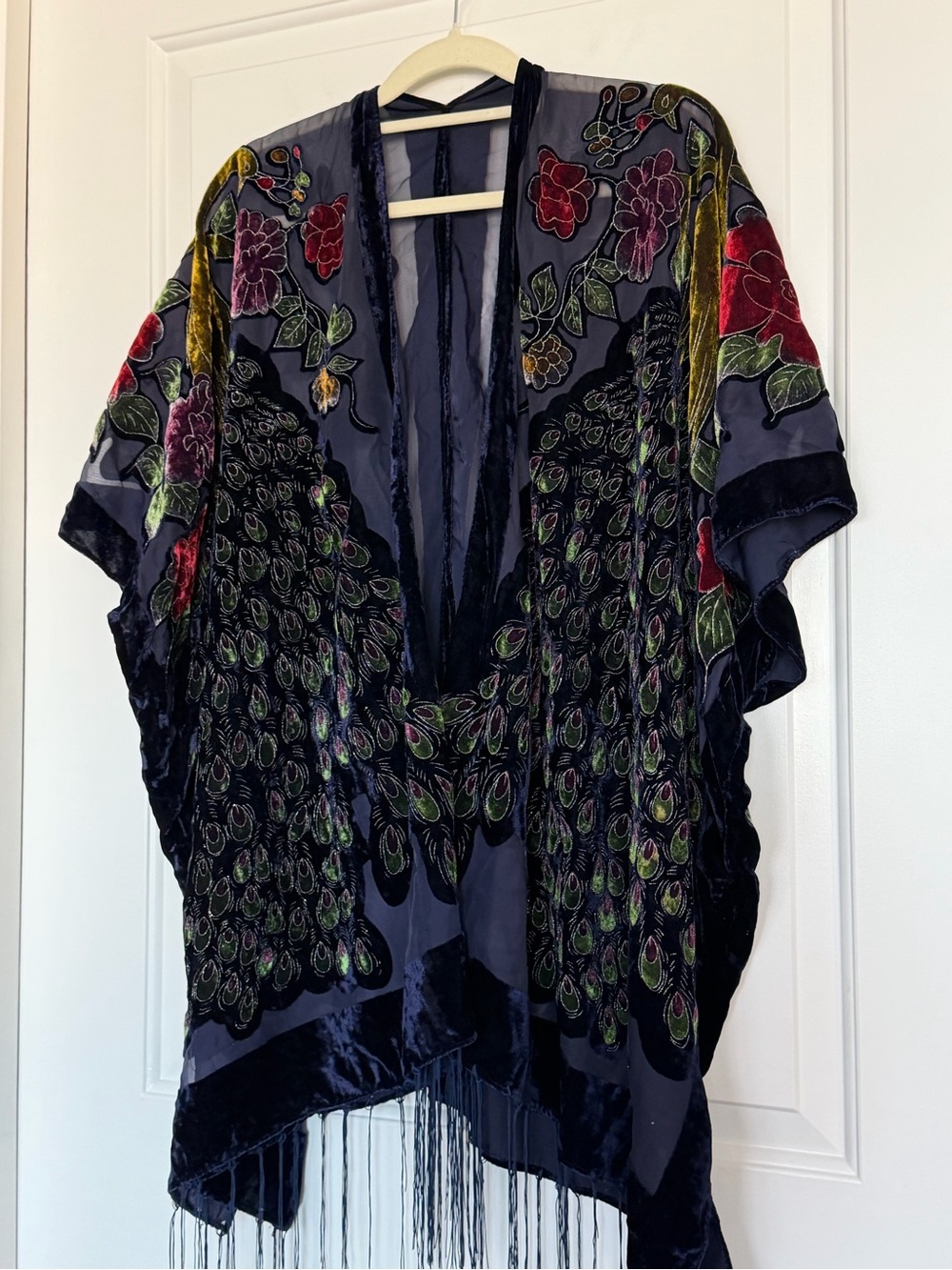 Velvet Burnout Peacock Navy Kimono Shimmer Glam Fairy Boho Whimisgoth Artsy